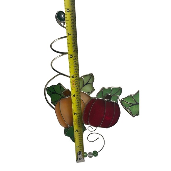 Autumn Pumpkins Stained Glass Sun Catcher Fall Ornament Set x2 Wine Bottle Charm - Picture 5 of 8